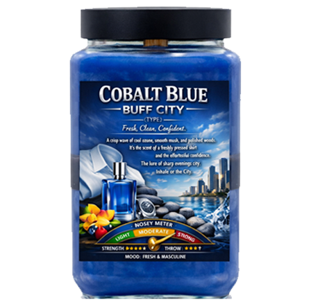 COBALT BUFF CITY (TYPE)HAND POURED JAR CANDLES 3 SIZES 16.7oz - 26.2oz - 32.2oz