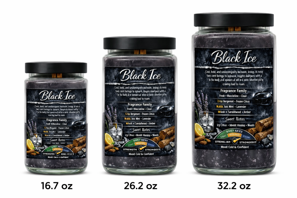 BLACK ICE (TYPE) HAND POURED LUXURY JAR CANDLE 3 SIZES AVAIL. 16.7oz - 26.2oz - 32.2oz