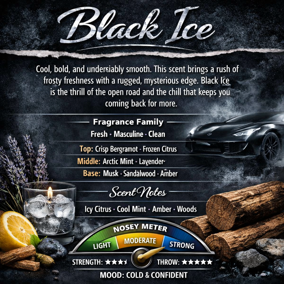 BLACK ICE (TYPE) HAND POURED LUXURY JAR CANDLE 3 SIZES AVAIL. 16.7oz - 26.2oz - 32.2oz