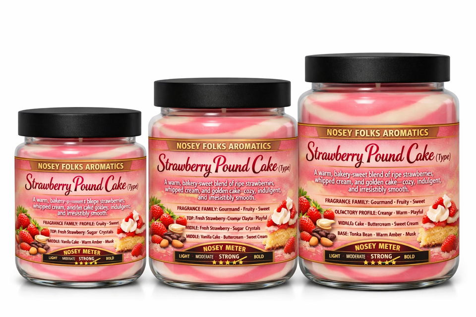 STRAWBERRY POUND CAKE (TYPE) HAND POURED JAR CANDLES 3 SIZES 16.7oz - 26.2oz - 32.2oz