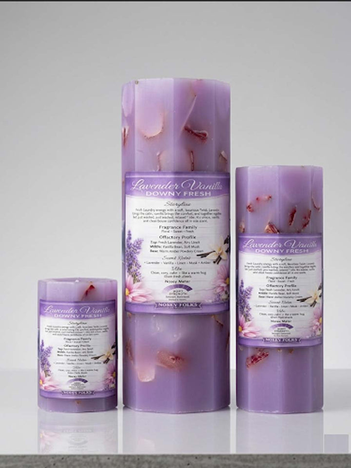 LAVENDER VANILLA DOWNY(TYPE) HAND MADE PILLAR CANDLE