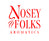 Red 'Nosey Folks Aromatics' logo on a white background