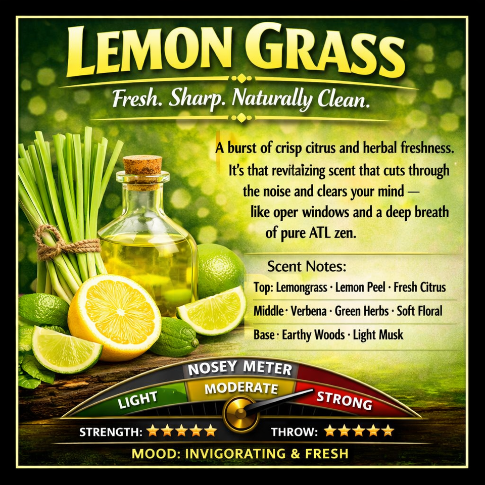 LEMON GRASS (TYPE) HAND POURED LUXURY JAR CANDLE 3 SIZES AVAIL.  16.7oz - 26.2oz - 32.2oz