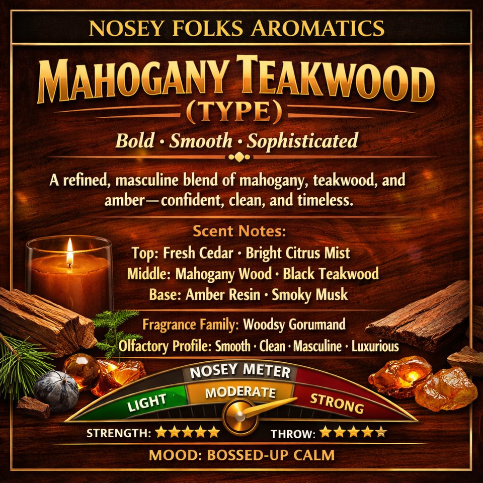 MAHOGANY TEAKWOOD (TYPE) LUXURY HAND POURED JAR CANDLE